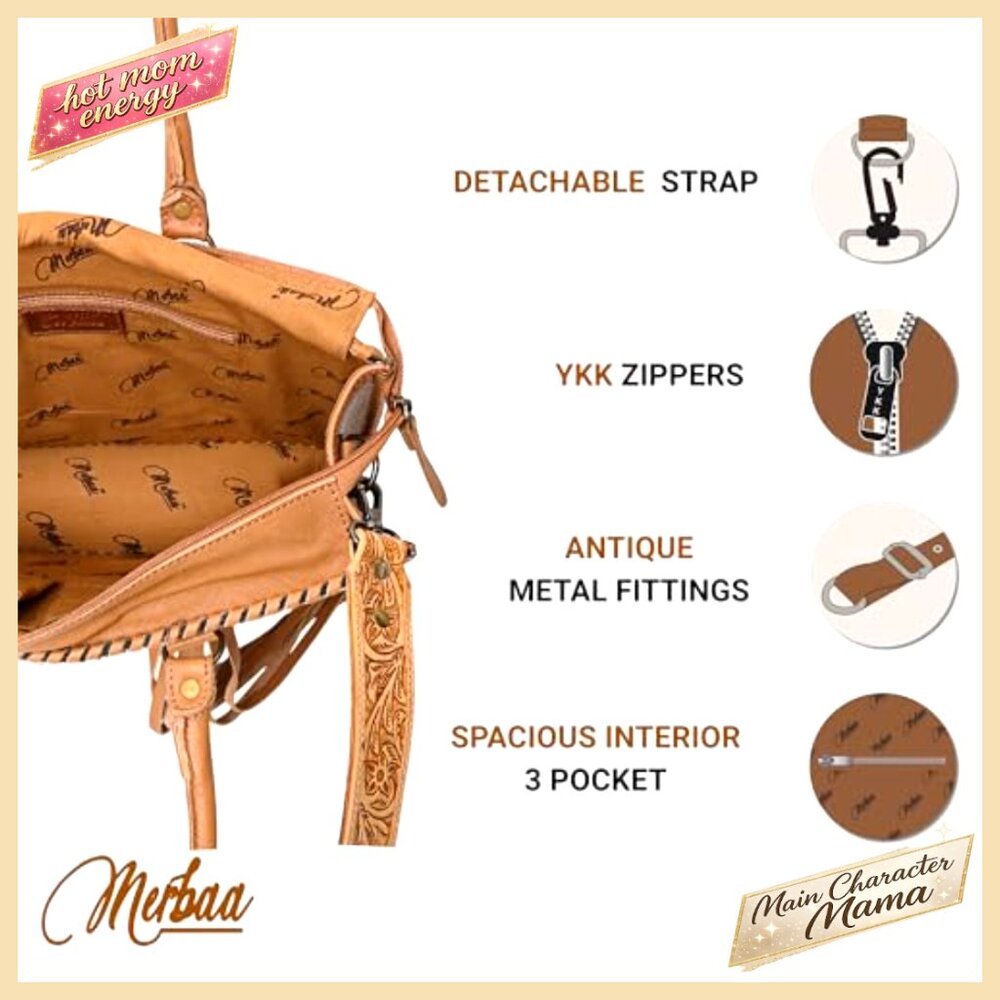 Large Rectangular Shoulder Bag, Cowhide Leather, … - image 4